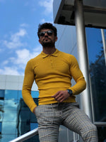 Load image into Gallery viewer, Carlos Slim-Fit Polo Sweater Mustard-baagr.myshopify.com-sweatshirts-BOJONI

