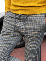 Load image into Gallery viewer, Cris Slim-fit Plaid Pants Grey &amp; Mustard-baagr.myshopify.com-Pants-BOJONI
