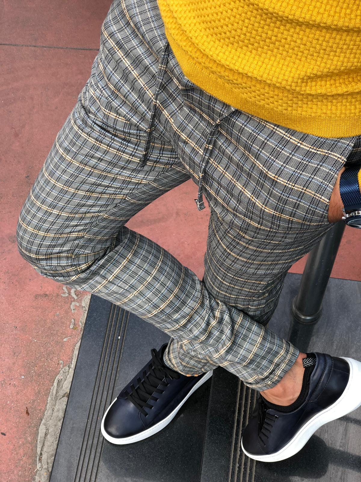 Grey and top yellow plaid pants