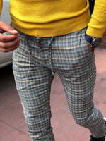 Load image into Gallery viewer, Cris Slim-fit Plaid Pants Grey &amp; Mustard-baagr.myshopify.com-Pants-BOJONI
