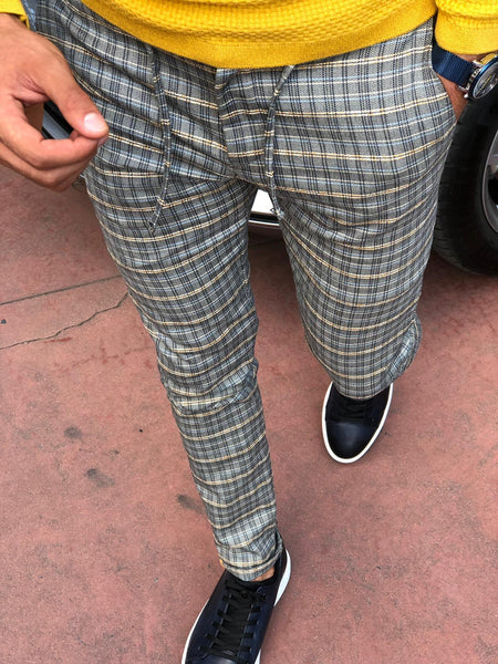Grey and yellow plaid pants best sale
