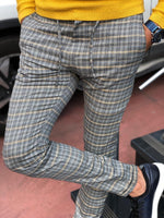 Load image into Gallery viewer, Cris Slim-fit Plaid Pants Grey &amp; Mustard-baagr.myshopify.com-Pants-BOJONI
