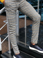 Load image into Gallery viewer, Cris Slim-fit Plaid Pants Grey &amp; Mustard-baagr.myshopify.com-Pants-BOJONI
