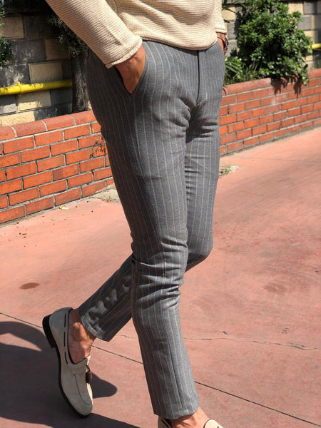 Slim-fit Striped Pants Grey | BOJONI