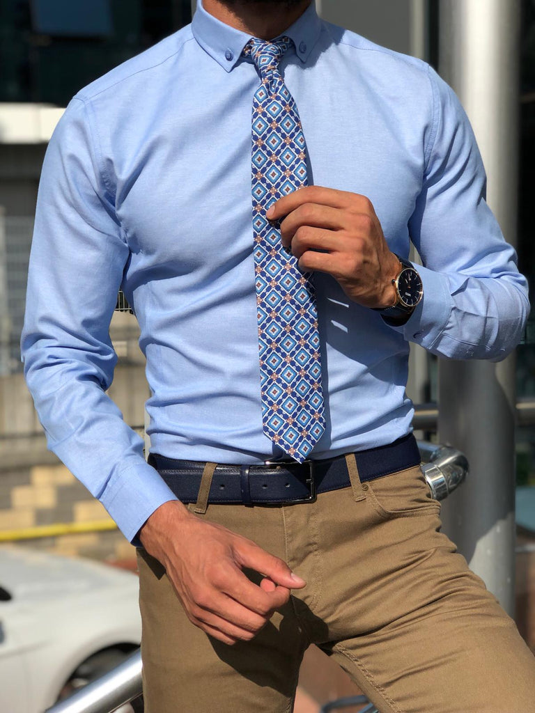 Slim-Fit Button Collar Shirt Blue | BOJONI