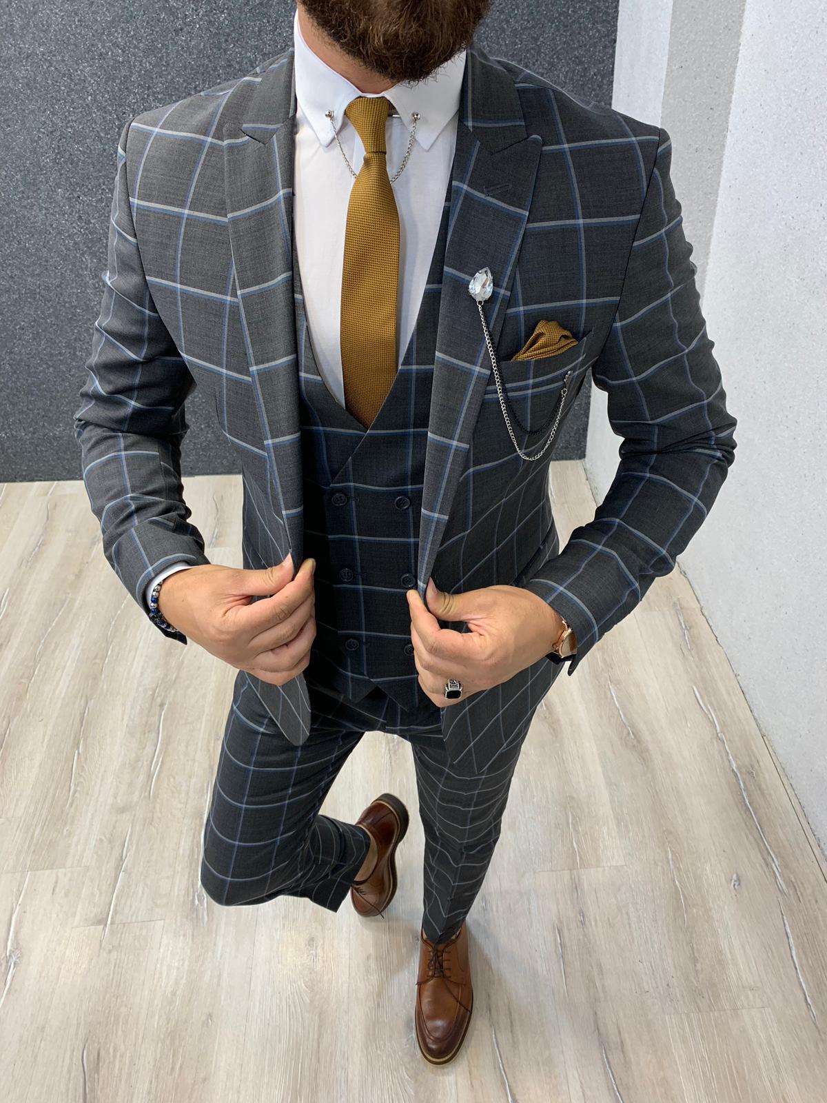 Slim plaid suit clearance