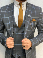 Load image into Gallery viewer, Cris Slim Fit Plaid Suit Navy-baagr.myshopify.com-1-BOJONI
