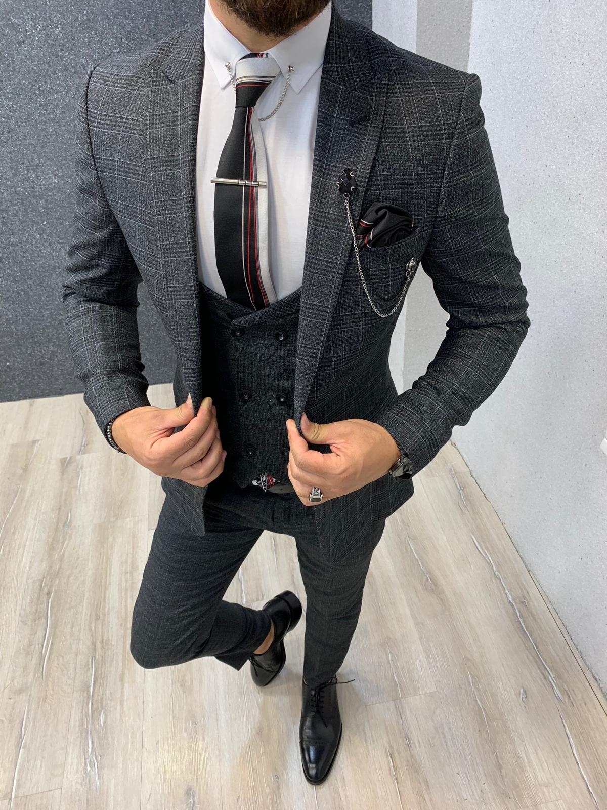 black and grey plaid dress pants Haggar Big & Tall Premium Comfort Tonal Plaid Dress Pants, Flat Front in Black/Charcoal
