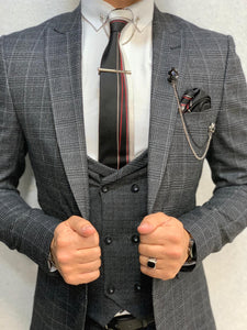 Louis Slim Fit Plaid Suit Dark Gray-baagr.myshopify.com-1-BOJONI