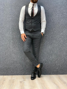 Louis Slim Fit Plaid Suit Dark Gray