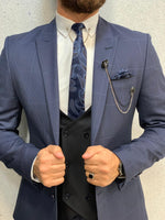 Load image into Gallery viewer, Kinda  Slim Fit Plaid Suit Navy-baagr.myshopify.com-1-BOJONI

