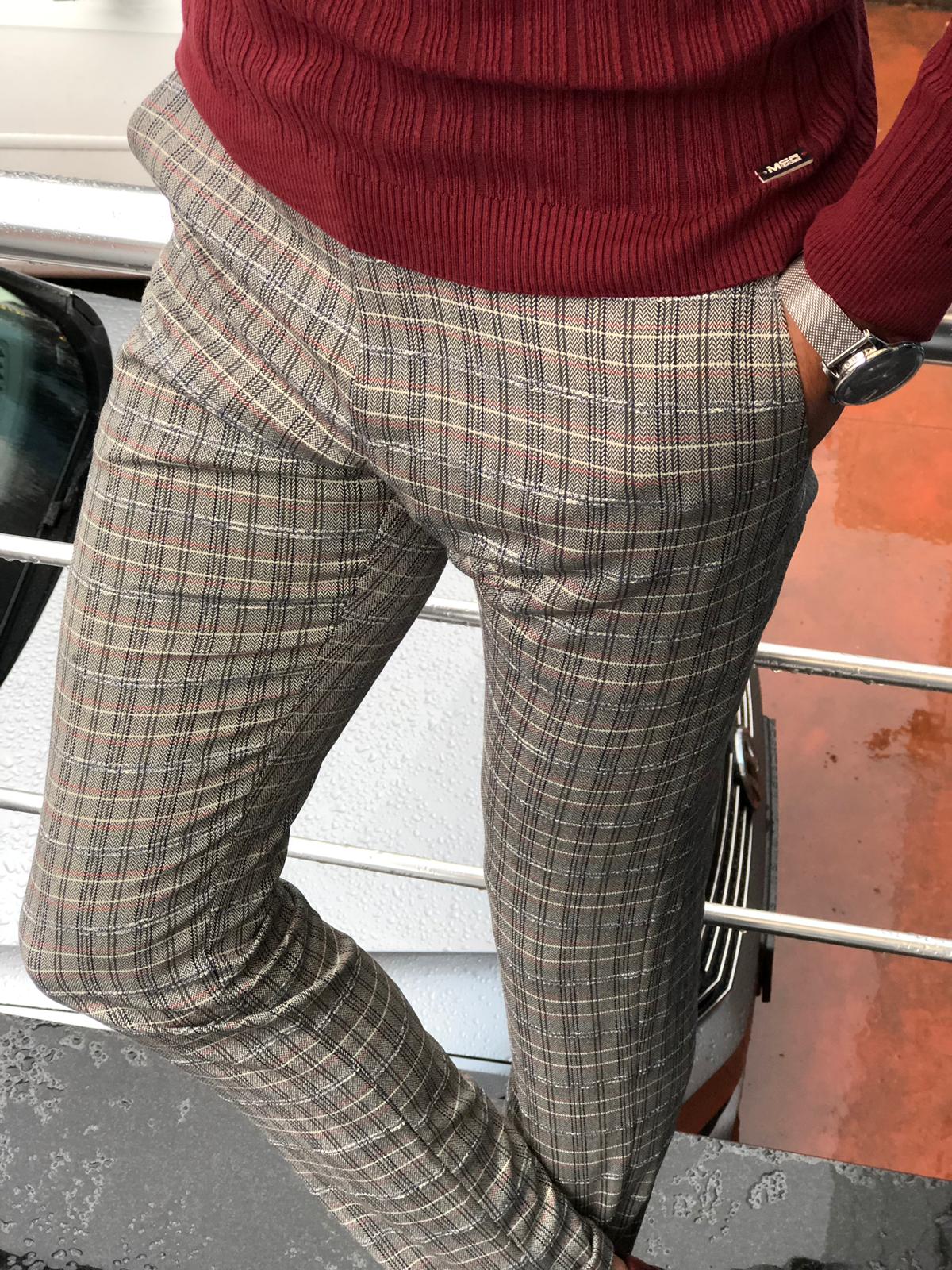 Major Slim-Fit Plaid Pants Gray-baagr.myshopify.com-Pants-BOJONI