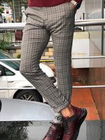 Load image into Gallery viewer, Major Slim-Fit Plaid Pants Gray-baagr.myshopify.com-Pants-BOJONI
