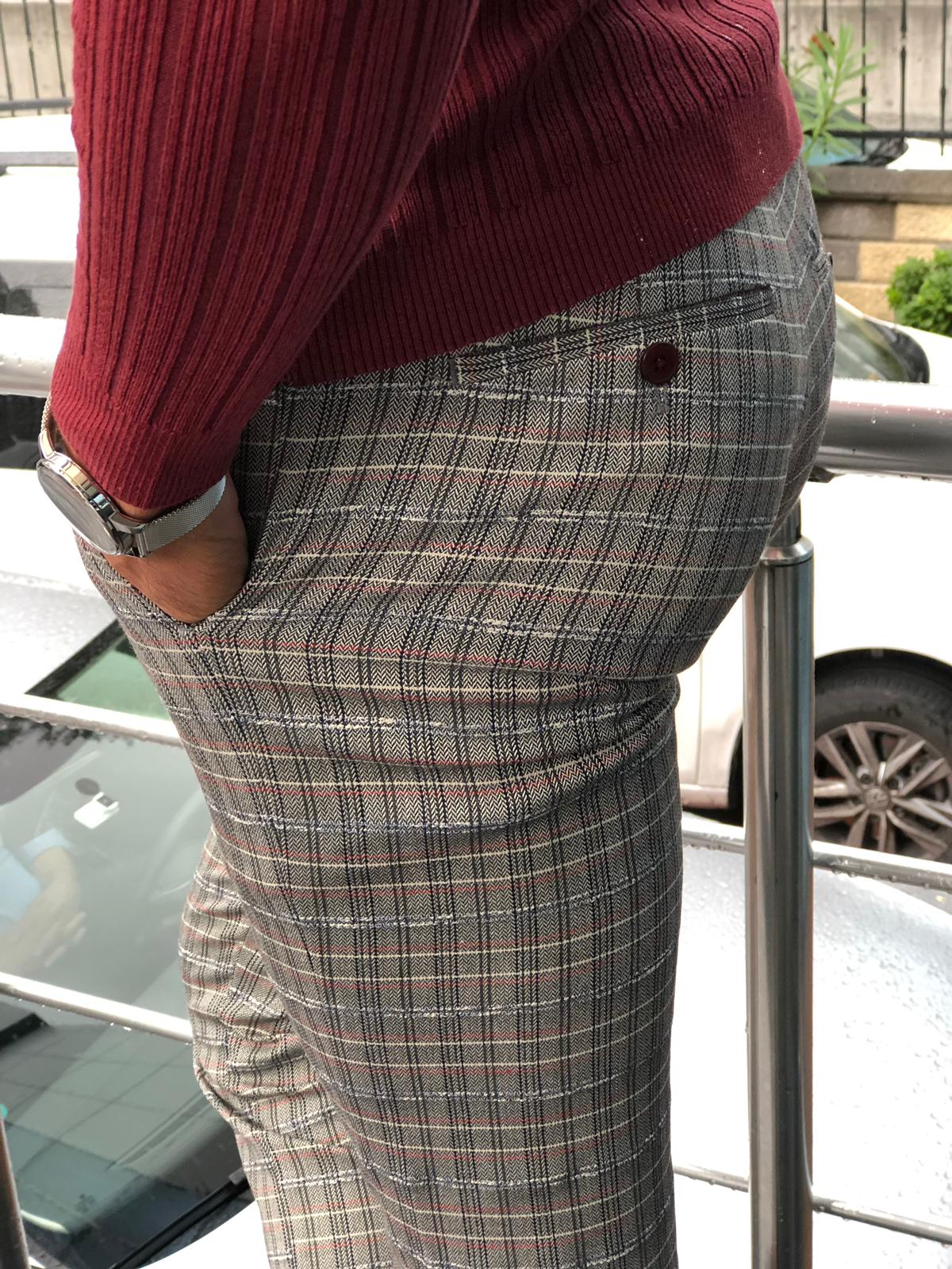 Major Slim-Fit Plaid Pants Gray-baagr.myshopify.com-Pants-BOJONI