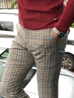 Load image into Gallery viewer, Major Slim-Fit Plaid Pants Gray-baagr.myshopify.com-Pants-BOJONI
