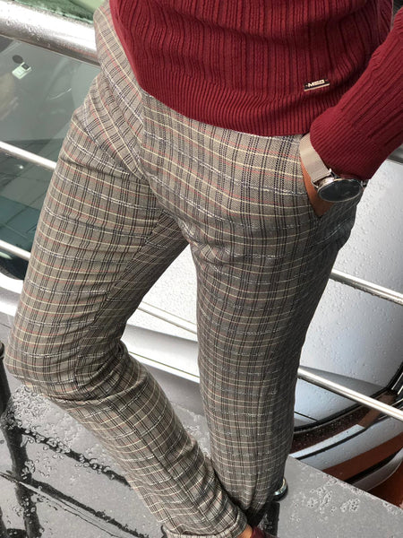 Mens slim fit plaid 2025 pants