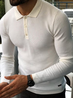 Load image into Gallery viewer, Carlos Slim-Fit Polo Sweater White-baagr.myshopify.com-sweatshirts-BOJONI
