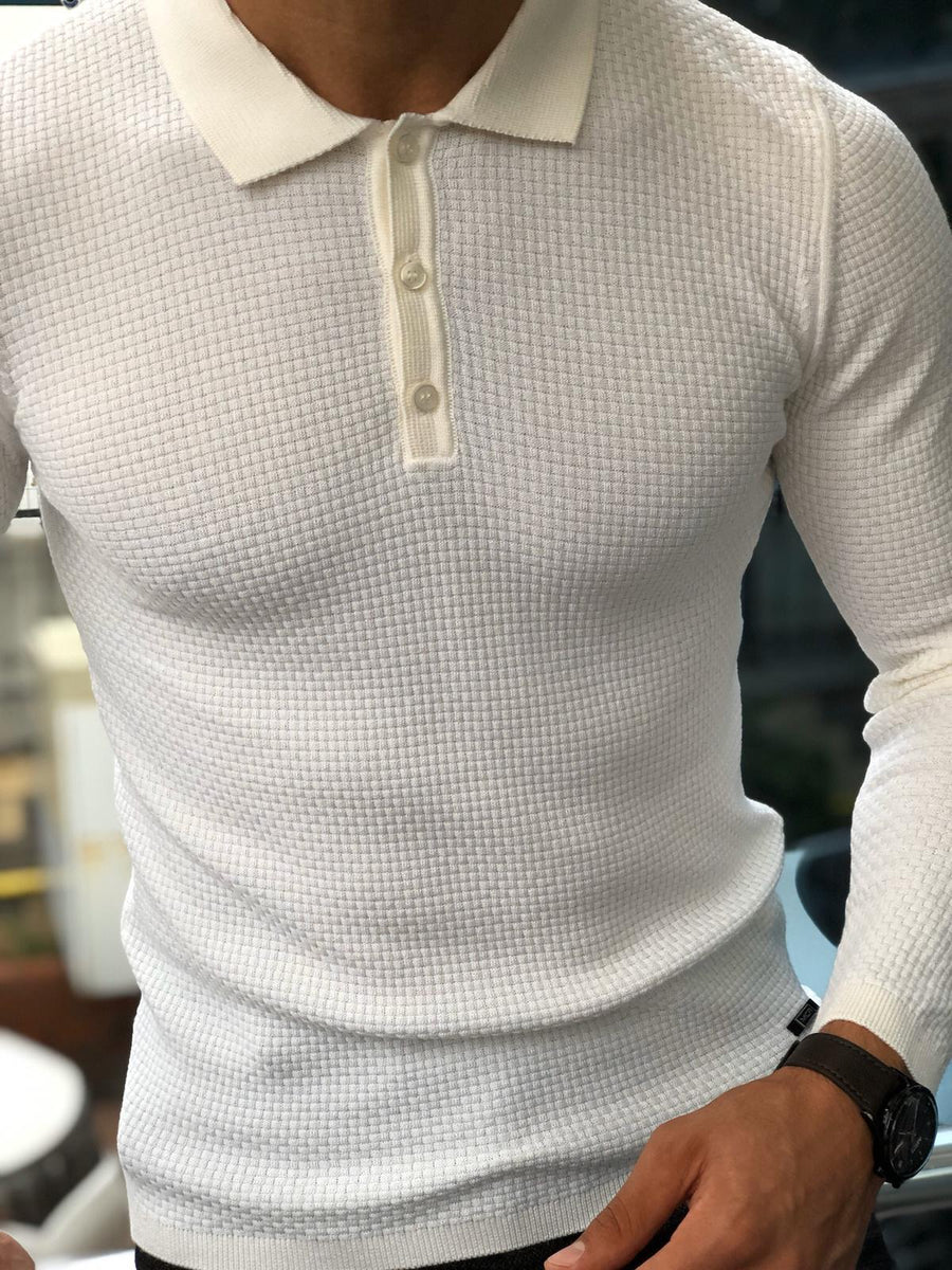 Carlos Slim-Fit Polo Sweater White | BOJONI