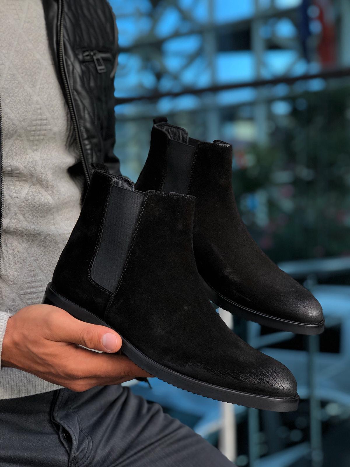 The Aqua Black Suede Leather Chelsea Boots BOJONI