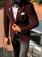 Load image into Gallery viewer, Slim-Fit Velvet Tuxedo Claretred-baagr.myshopify.com-suit-BOJONI
