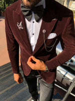 Load image into Gallery viewer, Slim-Fit Velvet Tuxedo Claretred-baagr.myshopify.com-suit-BOJONI
