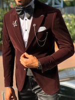 Load image into Gallery viewer, Slim-Fit Velvet Tuxedo Claretred-baagr.myshopify.com-suit-BOJONI
