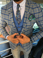 Load image into Gallery viewer, Slim-Fit Plaid Suit Vest Sax-baagr.myshopify.com-suit-BOJONI
