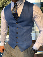 Load image into Gallery viewer, Slim-Fit Plaid Suit Vest Sax-baagr.myshopify.com-suit-BOJONI
