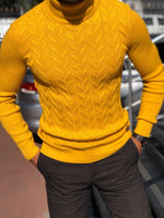 Load image into Gallery viewer, Calvin Slim-Fit Turtleneck Knitwear Yellow-baagr.myshopify.com-sweatshirts-BOJONI
