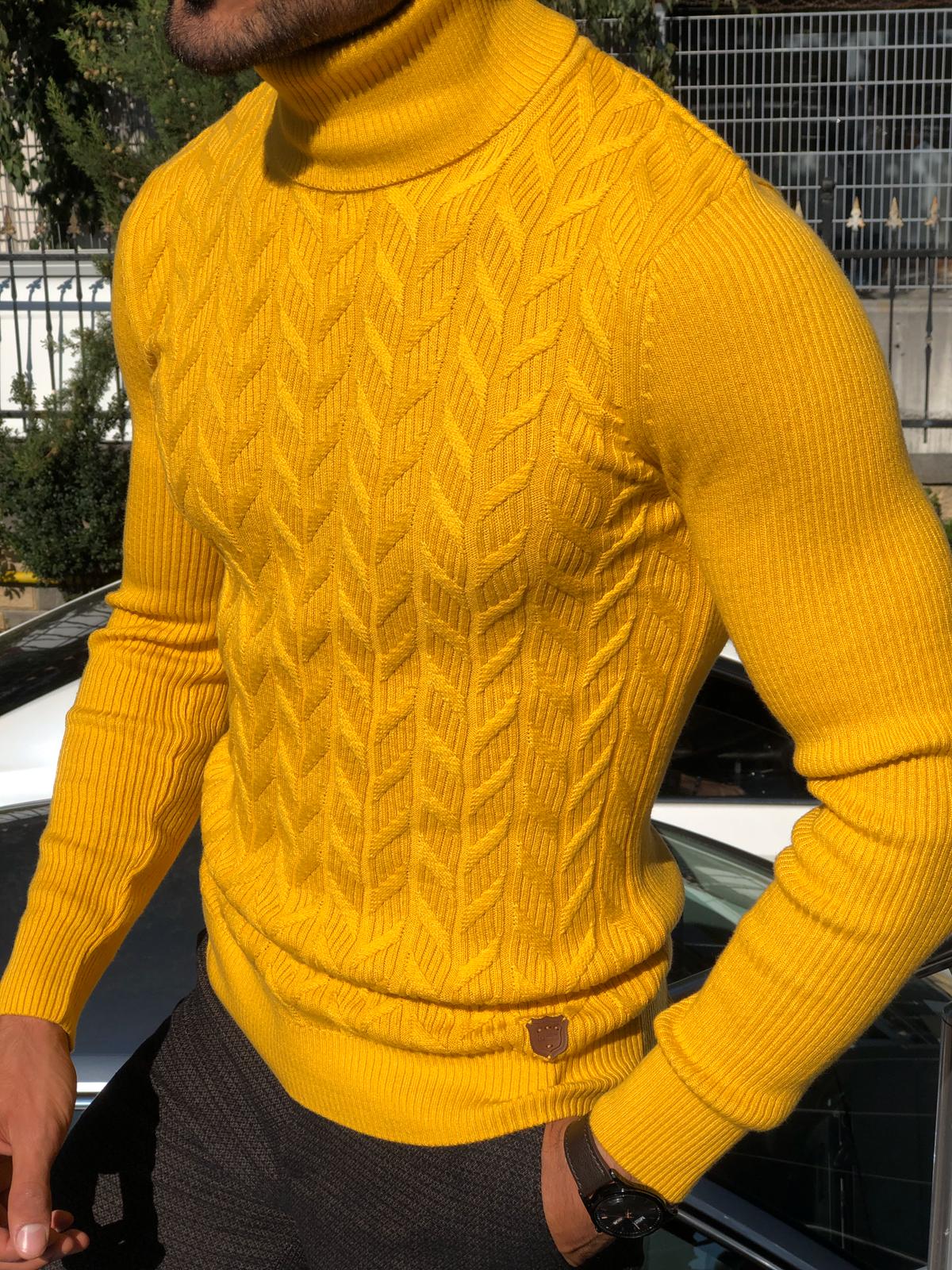 Calvin Slim-Fit Turtleneck Knitwear Yellow-baagr.myshopify.com-sweatshirts-BOJONI