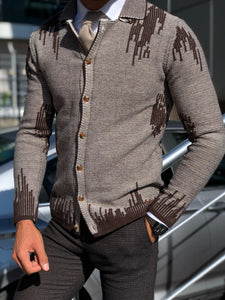 Gerry Slim-Fit Patterned Knitwear Cardigan Brown-baagr.myshopify.com-sweatshirts-BOJONI