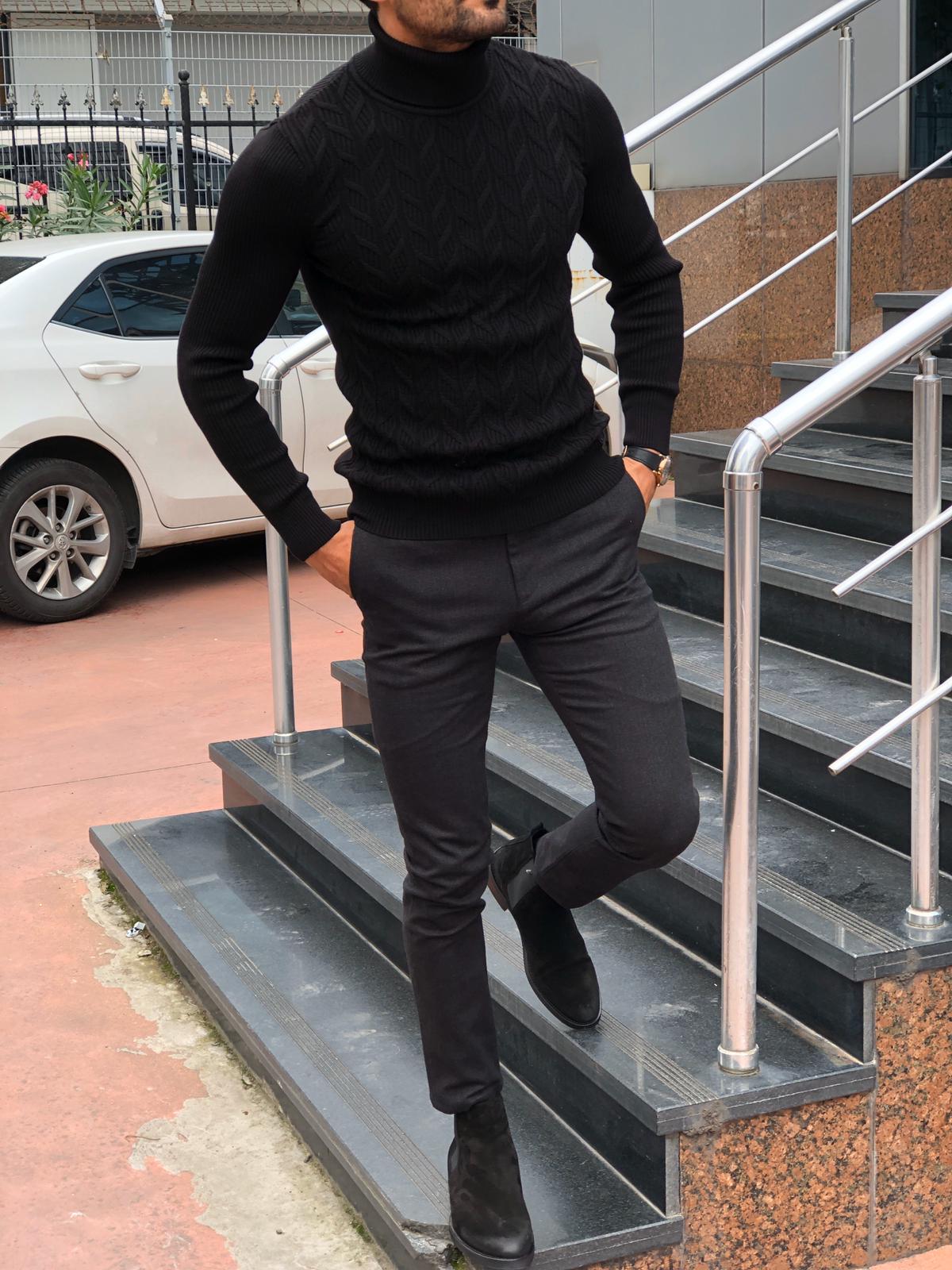 Black turtleneck mens slim fit outlet