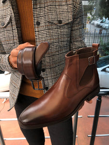 Chelsea Buckle Detail With Classic Leather Boots Brown-baagr.myshopify.com-shoes2-BOJONI