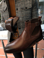 Load image into Gallery viewer, Chelsea Buckle Detail With Classic Leather Boots Brown-baagr.myshopify.com-shoes2-BOJONI
