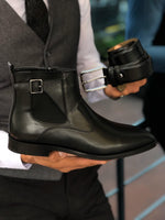 Load image into Gallery viewer, Chelsea Buckle Detail With Classic Leather Boots Black-baagr.myshopify.com-shoes2-BOJONI
