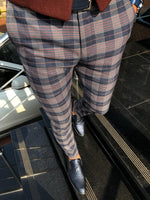 Load image into Gallery viewer, Lipos Slim-Fit Plaid Fabric Pants Navy Blue-baagr.myshopify.com-Pants-BOJONI
