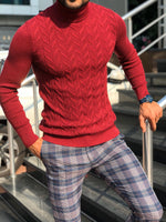 Load image into Gallery viewer, Calvin Slim-Fit Turtleneck Knitwear Red-baagr.myshopify.com-sweatshirts-BOJONI
