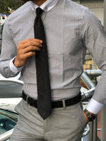 Load image into Gallery viewer, Slim-Fit Striped Chain Collar Shirt Black-baagr.myshopify.com-Shirt-BOJONI
