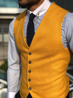 Load image into Gallery viewer, Slim-Fit Cotton Waist Coat MUSTARD-baagr.myshopify.com-suit-BOJONI
