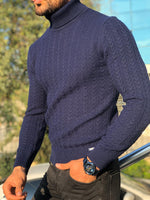 Load image into Gallery viewer, Heritage Navy Slim Fit Turtleneck-baagr.myshopify.com-sweatshirts-BOJONI
