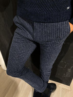 Load image into Gallery viewer, Lumas Slim-fit Striped Fabric Pants Navy-baagr.myshopify.com-Pants-BOJONI
