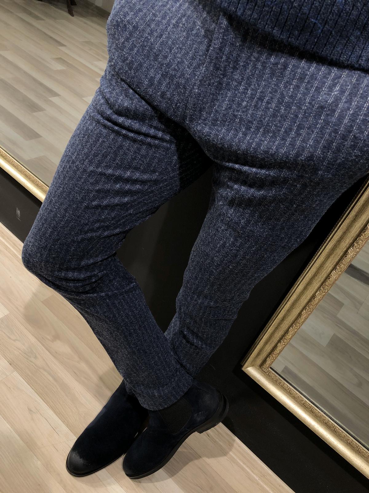 Lumas Slim-fit Striped Fabric Pants Navy-baagr.myshopify.com-Pants-BOJONI