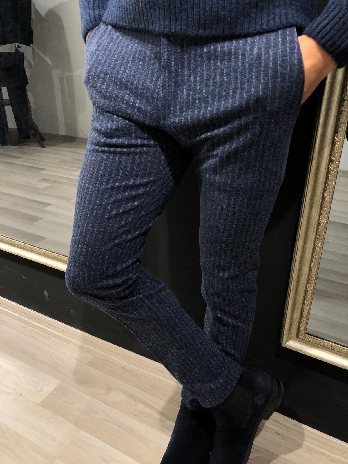Lumas Slim-fit Striped Fabric Pants Navy-baagr.myshopify.com-Pants-BOJONI