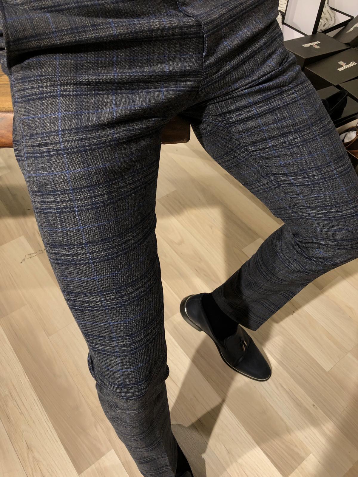 Magnum Slim-fit Plaid Fabric Pants Gray-baagr.myshopify.com-Pants-BOJONI
