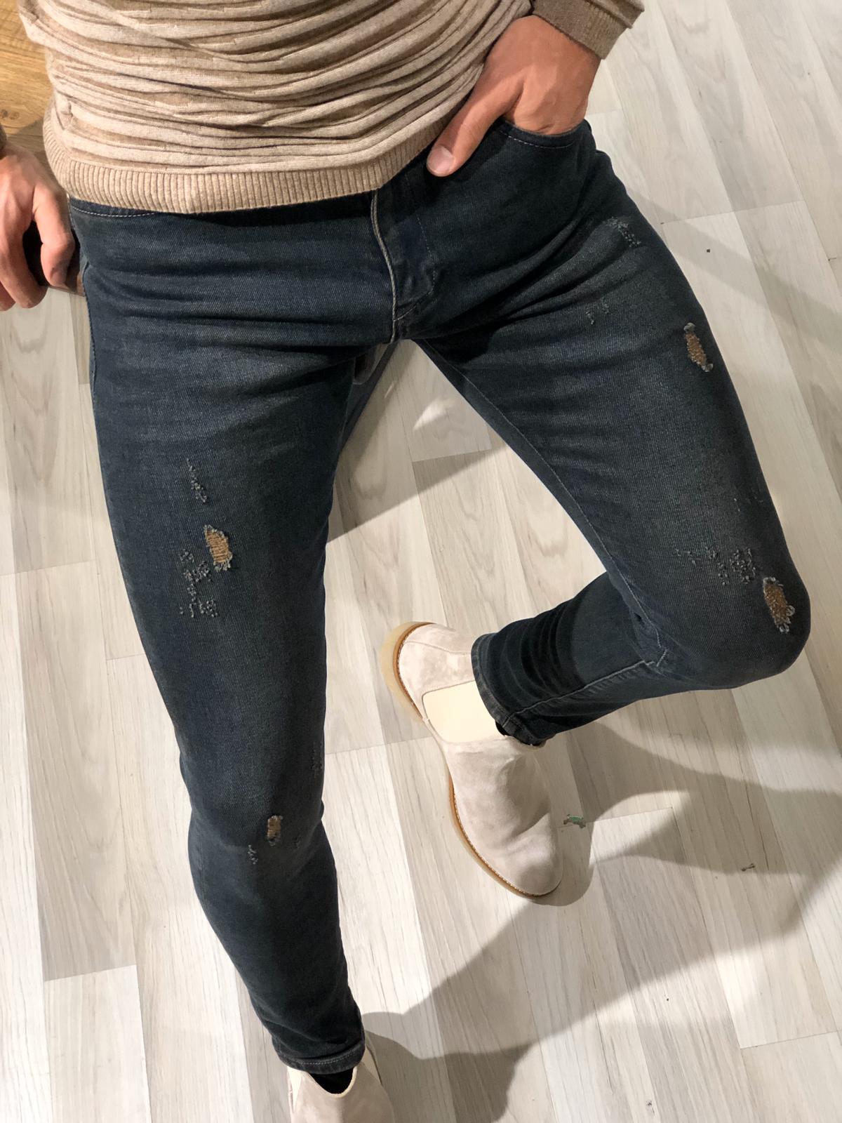 Slim-Fit Ripped Jeans Khaki | BOJONI