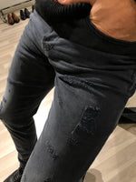 Load image into Gallery viewer, Magnum Slim-Fit Ripped Jeans Black-baagr.myshopify.com-Pants-BOJONI

