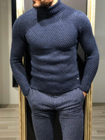 Load image into Gallery viewer, Ponto Slim-Fit Wool Turtleneck Knitwear Navy-baagr.myshopify.com-sweatshirts-BOJONI
