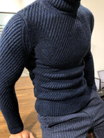 Load image into Gallery viewer, Ponto Slim-Fit Wool Turtleneck Knitwear Navy-baagr.myshopify.com-sweatshirts-BOJONI
