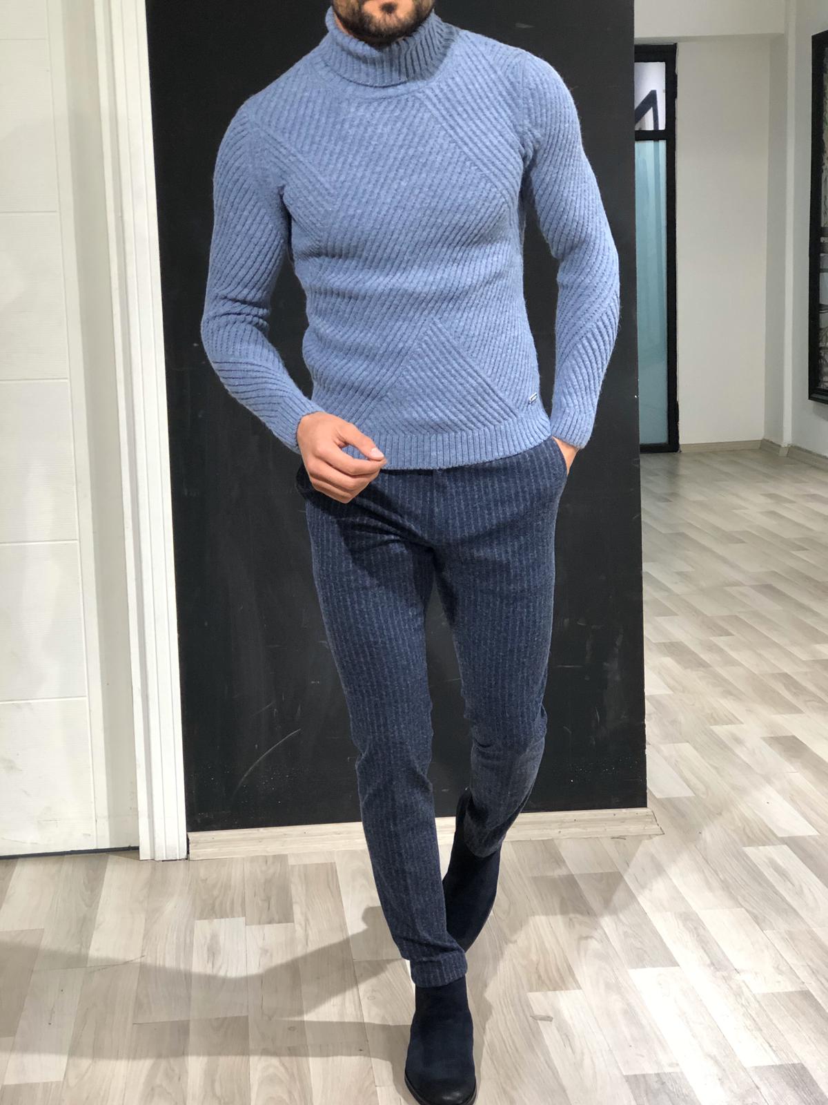 Ponto Slim-Fit Wool Turtleneck Knitwear Blue-baagr.myshopify.com-sweatshirts-BOJONI