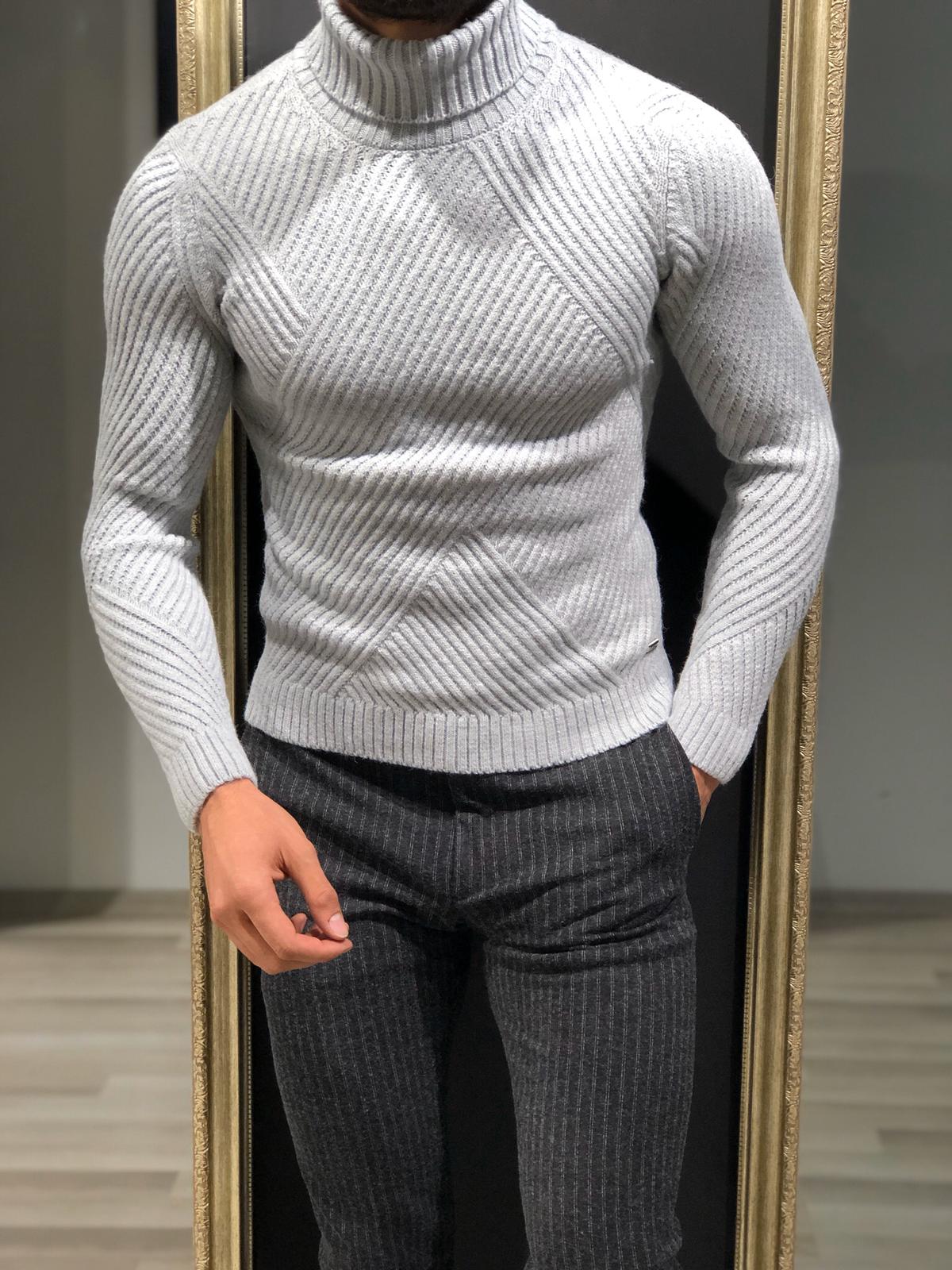 Ponto Slim-Fit Wool Turtleneck Knitwear Grey
